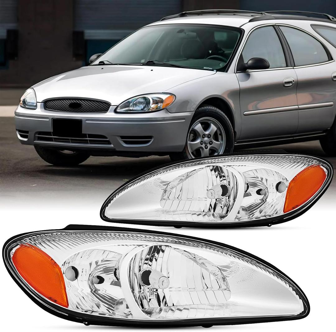 2PCS Headlights Assembly For 2000 2001 2002 2003 2004 2005 2006 2007 Ford Taurus SE SEL LX Sedan Replacement Headlamps For Models Without Centennial Edition FO2502169 FO2503169
