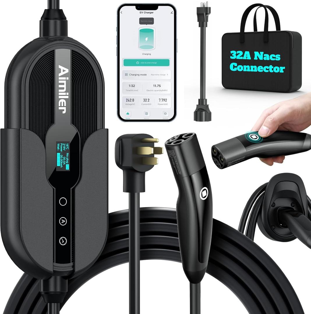 Level 2 Tesla Charger(Wireless WiFi APP), 240V, 32 Amp, NEMA 14-50 Plug, 25ft Cord - Portable/Home NACS Connector Electric Car(EV) Charger for Tesla - Compatible with Tesla Model X/Y/3/S