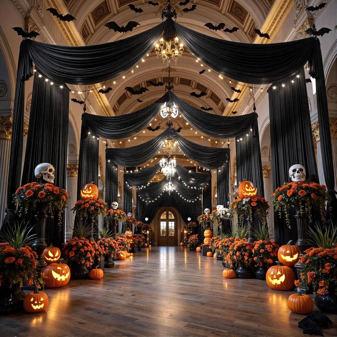 20ftx40ft Black Ceiling Curtain for Wedding Parties 4 Panels Wrinkle-Free 40 FT Long Tent Draping Curtains for Wedding, Birthday & Theme Parties, 40ft Height with Rod Pocket, 60"W x 480"L