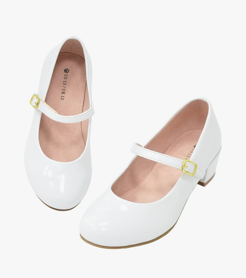 LseLom Girls Dress Shoes-Mary Jane Shoes for Girls Low Heel Princess Hook and Loop Dress Shoes Party Wedding Flats for Little/Big Kids, Size 13