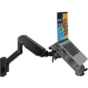 WALI Laptop Wall Mount, Single Monitor Arm for 17" Notebook and Up to 32" Screen, Full Motion Adjustable Monitor Wall Mount with Laptop Tray, VESA 75x75/100x100, Up to 15.4-22 Lbs (GSWM001LP), Black