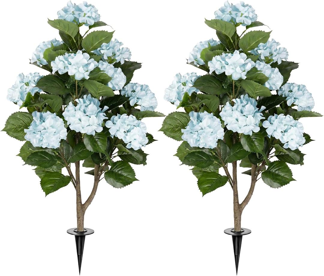 2Pack 3FT Artificial Hydrangea Trees with Spikes – Realistic Hydrangea Artificial Flowers for Outdoor & Indoor Décor, Perfect Faux Hydrangea Flowers Tree for Home, Patio & Garden, Blue