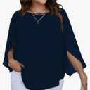 SCOMCHIC Plus Size Blouses for Women Summer Chiffon 3/4 Sleeve Tunic Tops Dressy Scoop Neck Casual Loose Flowy Shirts 2XL