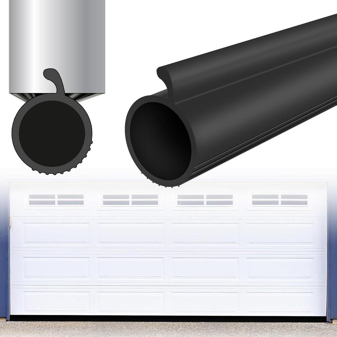 0.19" P-Bulb Garage Door Bottom Weatherstripping, 9.8FT Black Replacement Seal Strip, Fits Single Track Overhead Door Impact Buffer