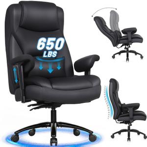 Big and Tall Office Desk Chair with 5-Position Armrests, 650 LBS Heavy Duty Executive Office Chair Comfy, Extra Wide Seat, High Back Computer Chair with Lumbar Support, Reclining Tilt Lock (Black)