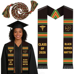 Black Girl Graduation Stole - Kente Honor Cord, Nurse Nursing School Black Female Graduates Medical Ceremony Accessory Gifts Class of 2026