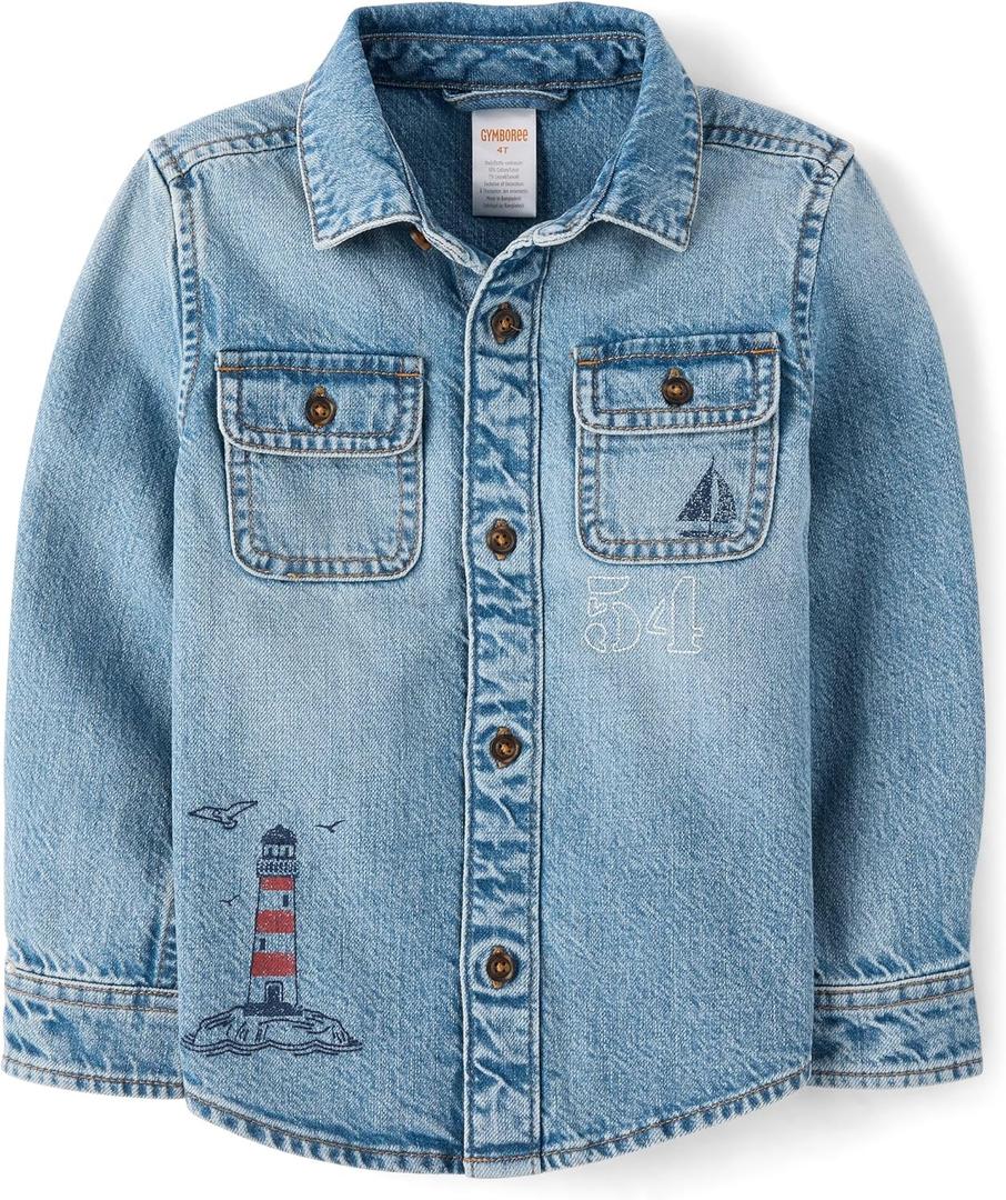 Gymboree Boys' and Toddler Long Sleeve Button Up Shirt, 5T(Toddler)