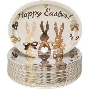 Nitial 100 Count Easter Paper Plates Bulk Oval Disposable Platter 11 x 9 Disposable Religious Easter Plate Serving Dish for Candy Cookie Dessert Holiday Party Supplies(Bunny)