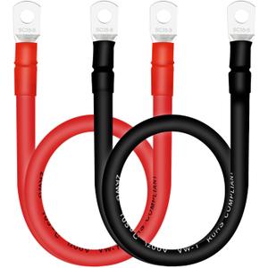 2 AWG Battery Cables with Terminals, 2PCS Copper Battery Cables with 5/16 ring terminals(Positive & Negative,2FT).