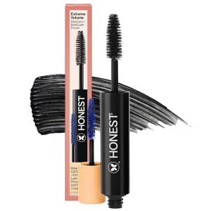 Honest Beauty 2-in-1 Extreme Volume Clean Mascara, Bold Lash Primer with Castor Oil, Maximum Curl, Vegan, Safe for Sensitive Eyes, Black, .27 fl oz