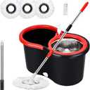 Spin Mop and Bucket Set, 360 Spin Mop and Bucket Stainless Steel,Floor Cleaning System,with 3 Replacement Heads
