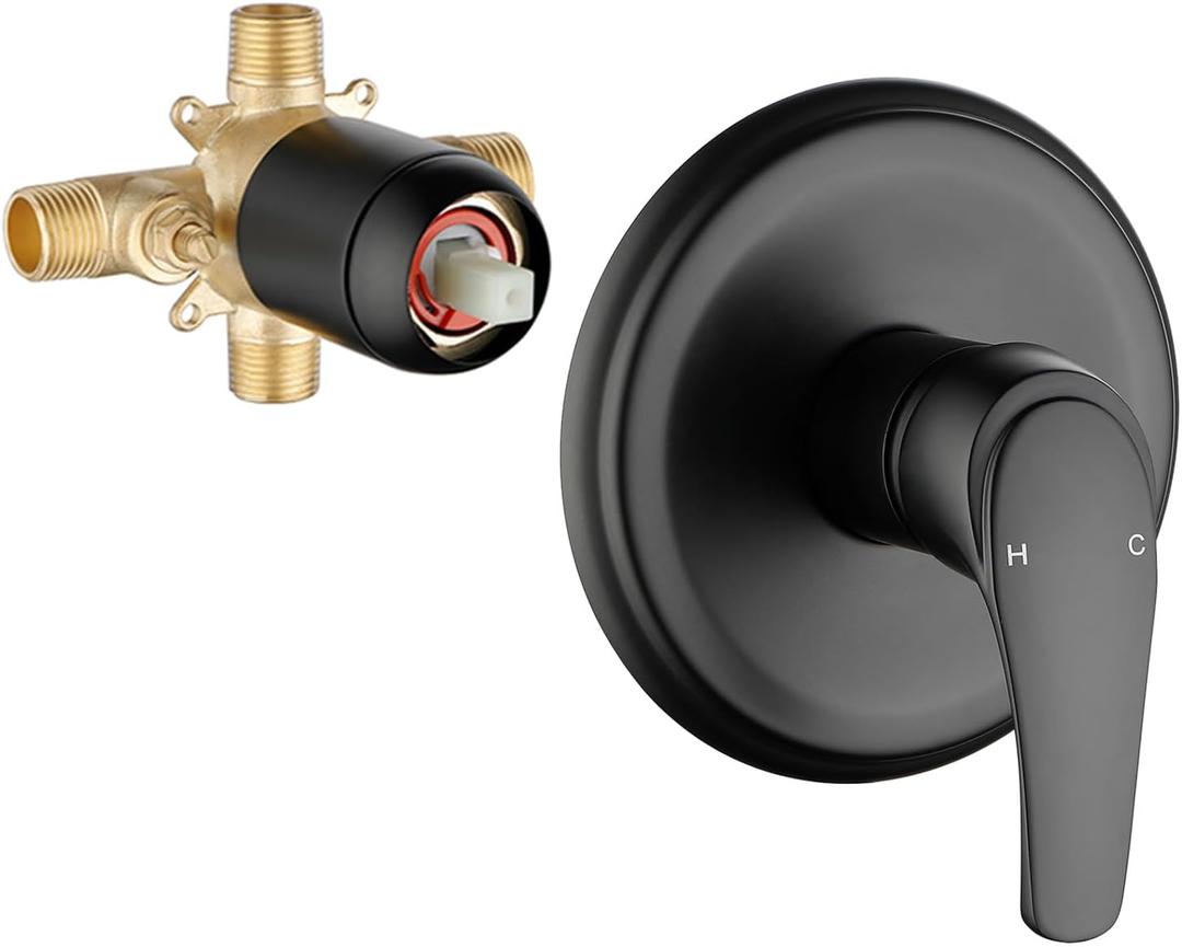 Wall Mount Rough-In Valve Shower Valves Shower Faucet Bathroom Trim Kit Single Handle Tub Shower Valve Mixer Matte Black