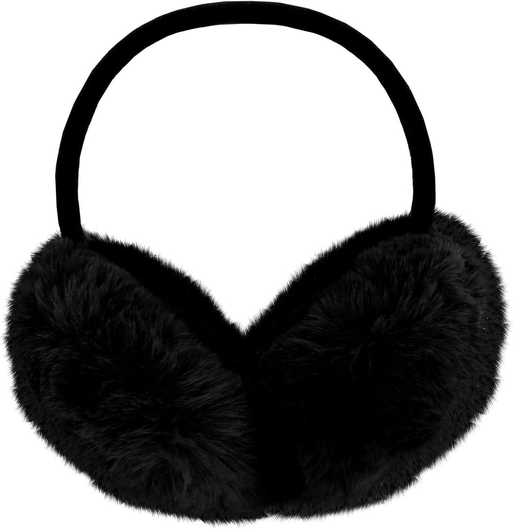 Fumwase Foldable Earmuffs for Women Winter Cute Fluffy Ear Muffs Soft Faux Furry Ear Warmers Covers (Black)