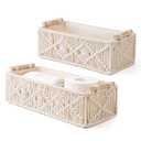 Mkono Macrame Storage Baskets Boho Decor Box Handmade Woven Decorative Countertop Toilet Tank Shelf Cabinet Organizer for Bedroom Livingroom Home, Set of 2, Ivory