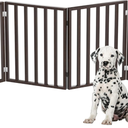 Pet Gate - 4-Panel Indoor Foldable Dog Fence for Stairs, Hallways or Doorways - 72x24-Inch Retractable Wood Freestanding Dog Gates by PETMAKER (Brown)