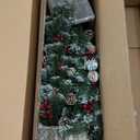 2 Pack 4 Ft Entrance Christmas Tree in Wood-Like Box Base, Artificial Potted Xmas Tree with 60 LEDs Warm White Light Timer Waterproof Battery Box 140 White Tipped Branches Pinecones Berries for Door