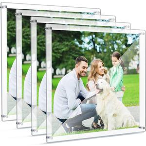 Pack of 4 Acrylic Floating Picture Frames 18 x 22 Inch Clear Picture Frame Bulk Wall Mount Double Panel Frameless Display Photography Collage Frame for Wall Office Home Living Room Decoration