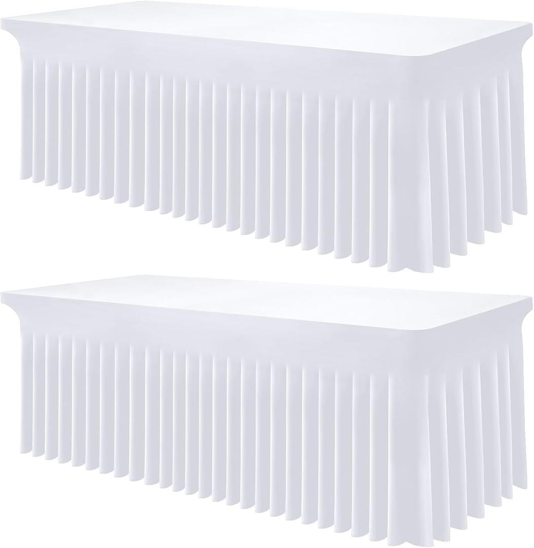 Smiry Spandex Tablecloth 2 Pack, Elastic Fitted Stretch Tablecloth for 5FT Rectangle Tables, Waterproof Washable Table Cover Skirt for Outdoor, Wedding, Banquet & Parties (White, 60Lx30Wx30H Inch)