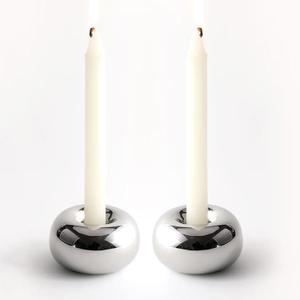 Silver Modern Doughnut Shaped Candlestick Holder, Small Decorative Taper Candle Holder for Bathtub Bedroom Livingroom2 Pack