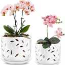 EFISPSS Orchid Pot with Holes, 5+6Inch Ceramic Plant Pots with Drainage Holes and Tray, Promoting Air Circulation and Drainage, Indoor/Outdoor White Flower Pots