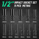 Professional Socket Set Wrench Kit, 11-Piece Metric 10-11-12-13-14-16-17-19-21-22-24mm, High-Torque C-V Steel Sockets for Automotive, Home Repair & DIY Projects