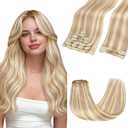 GOO GOO Clip in Hair Extensions Real Human Hair, Remy Human Hair Extensions Clip ins for Women, Natural Human Hair, 22inch 150g 9 Pcs, #18F/60A Balayage Light Wheat Platinum Blonde