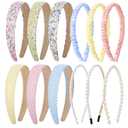 JATEBI 12 Pack Headbands for Women Girls Fashion Cute Headbands Non Slip Colorful Floral Plaid Pearl Solid Hair Accessories Multi-style Headband Pack