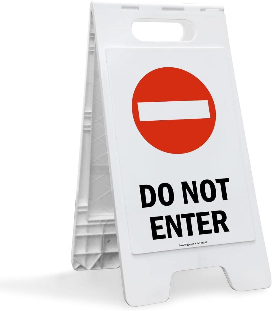 SmartSign 25 x 12 inch Do Not Enter Two-Sided Folding Floor Sign, Digitally Printed Plastic, Red, Black & White