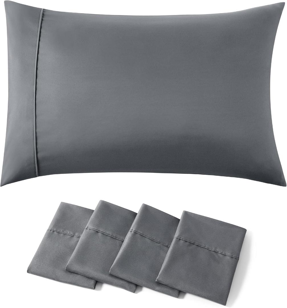Bedsure Queen Pillow Cases Set of 4 - Dark Grey Brushed Microfiber Pillowcases 4 Pack, Super Soft Pillow Case Covers with Envelope Closure, Wrinkle, Fade and Stain Resistant, 20x30 Inches