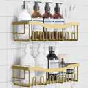 Shower Caddy 2 Pack, Adhesive Organizer for Bathroom Storage, Home Decor & Kitchen, No Drilling, Rustproof Stainless Steel Shelf, Bathroom Decor Sets (Matte Gold)