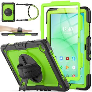 SEYMAC stock Case for Samsung Galaxy Tab A11+ Plus/A9+ Plus 11'', Full-Body Drop Protection Case with Screen Protector Pencil Holder [360 Rotating Hand Strap] &Stand, Green+Black