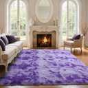 5x7 Purple White Rug Fluffy Living Room Rugs Girls, Plush Soft Fuzzy Area Carpet Non Slip for Bedroom Nursery Kids Girlie Elegant Home Decor Aesthetic