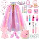 Princess Dress Up Clothes for Girls 3 4 5 6 Years Old, Non-Toxic Kids Makeup Kit, Princess Set Toy Gift for Toddlers Birthday