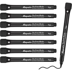 Taja Magnetic Dry Erase Whiteboard Markers, 8 Count Black Fine Tip Thin Dry Erase Markers with Eraser for Home Office School Supplies-Black
