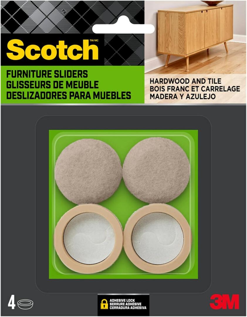Scotch Felt Pad Cups, 6-Pack of 4 1-1/4 in. Chair Leg Floor Protector for Hardwood Floors and Tile (Beige)