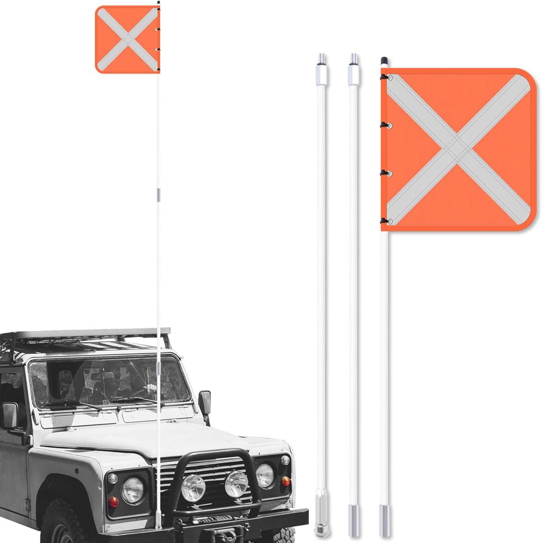 10ft High-Visibility Safety Flag with Reflective Strips & Quick-Connect Base - Heavy-Duty ATV/UTV Sand Flag for Off-Roading, Dune Buggies, Beach Riding - Durable Outdoor Safety Accessory for Dunes & Desert (Easy Install) (White)