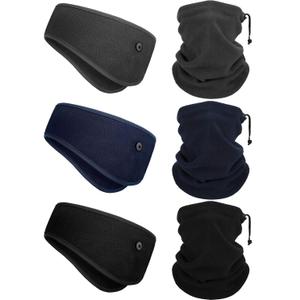 Syhood 6 Pieces Winter Fleece Ear Warmer Headband Ear Muffs Head Wraps with Winter Fleece Neck Warmer Gaiter(Black, Dark Grey, Navy Blue,One Size)