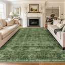 8x10 Washable Area Rug Vintage Green Rug for Living Room Bedroom Low Pile Soft Non-Slip Boho Rug for Under Table Boho Distressed Retro Carpet for Bedroom Kitchen Office Dining