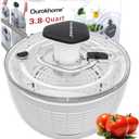 Ourokhome Salad Spinner Lettuce Dryer, One-handed Easy Press Large Vegetable Dryer Salad Mixer with Comfortable and Retractable Pusher and Brake Button for Greens, Herb, Berry, Fruits, 3.8 QT, Black