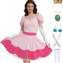 KaKaxi Halloween Costume Evening Dresses with Waist Belts Gloves Hats Golden Crown Leggings Earrings for Women, Size M