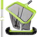 BoxedHome Swimming Pool Cleaning Kit with 10.5Ft Adjustable Aluminum Pole, 17.5" Rounded End Pool Brush Head & Deep Skimmer Net/Basket for Inground & Above Ground Pool