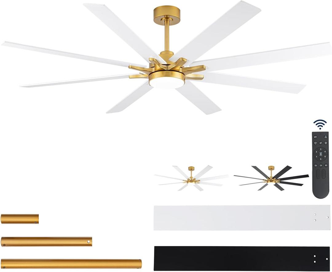 72'' Ceiling Fan with Lights and Remote, Low Profile Modern Ceiling Fan Gold, 6 Speed, Reversible, 3000k-6000k Dimmable LED, Quiet DC Motor for Indoor Outdoor Bedroom Living Room