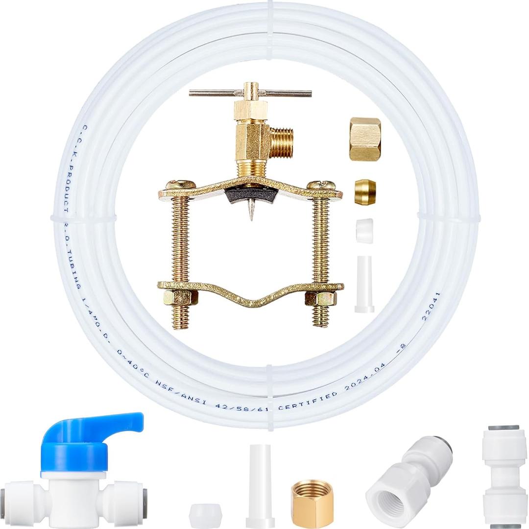 Ice Maker Water Line Kit - Food Grade Refrigerator/Fridge Water Line Kit,25FT 1/4In O.D.Water Line with Self Piercing Valve and Quick Fittings, for Adding a branch waterway to Refrigerator/Ice Maker
