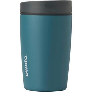 Owala SmoothSip Slider Insulated Stainless Steel Coffee Tumbler, Reusable Iced Coffee Cup, Hot Coffee Travel Mug, BPA Free 12 oz, Grey/Blue (High Dive)