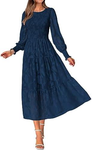 BTFBM Wedding Guest Dresses for Women Spring Fashion 2026 Casual Long Sleeve Floral Maxi Boho Homecoming Dress, Size Small