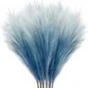 KALYLOC 8Pcs 35.4 Blue Colorful Faux Pampas Grass, Fluffy Artificial Bulrush Branches Boho Decor, Filler Tall Pampas Grass Reed Fluffy Stems for Living Room Wedding Decoration