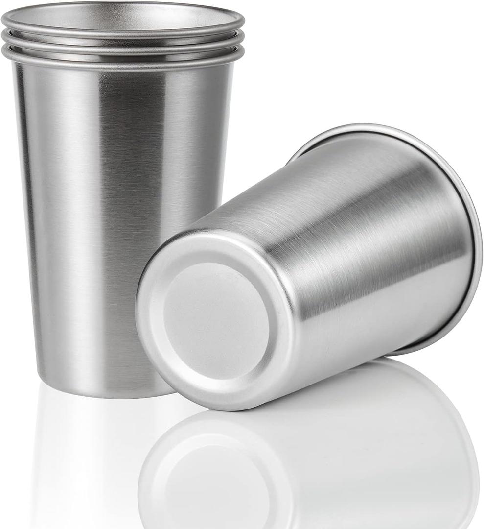 Pack of 4 16oz Stainless Steel Pint Cup, Healthy Unbreakable and Stackable, Metal Drinking Glasses