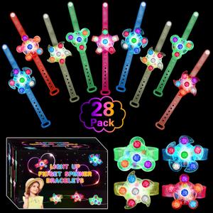 28 Pack LED Light Up Fidget Spinner Bracelets, Halloween Party Favors for Kids 4-8 8-12 Glow in The Dark Party Supplies Treasure Box Toys for Class Birthday Gifts Xmas Stocking Stuffers for Teens