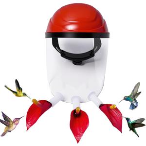 2025 Upgraded Hummingbird Feeder Helmet | Wearable Hummingbird Mask Feeder with Anti-Fog Lens & Bionic Flower | Adjustable for Adults & Teens Lightweight PVC Red