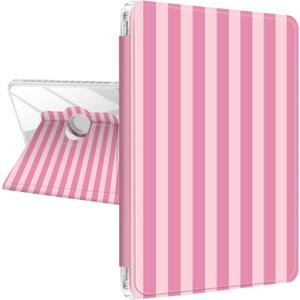 TopPerfekt Case for iPad 11th (A16) 11-inch 2025 / 10th Generation 10.9-inch 2022, Striped Cute Style Case Shockproof Auto Sleep/Wake 360 Degree Rotation Stand Cover Clear Back- Pink